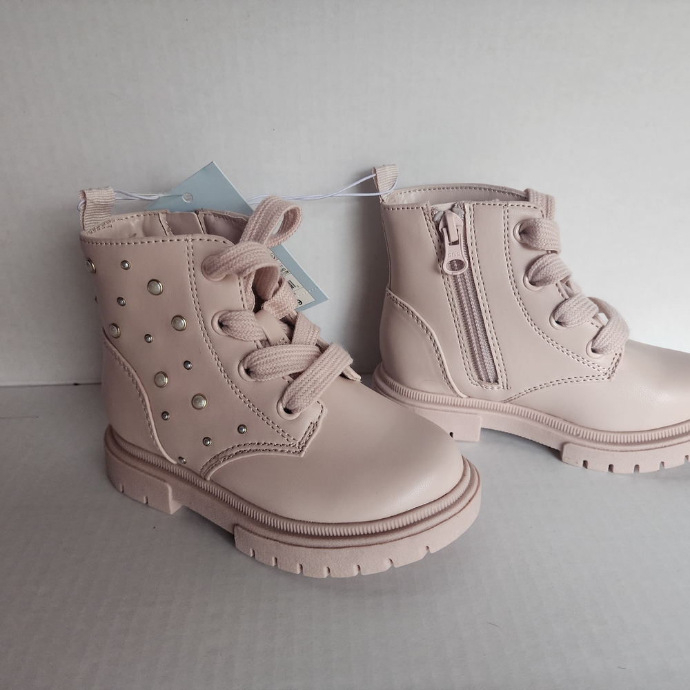 Cat & Jack Toddler Girls Amaya Side Zip Lace-Up Combat Boots Blush Size 8